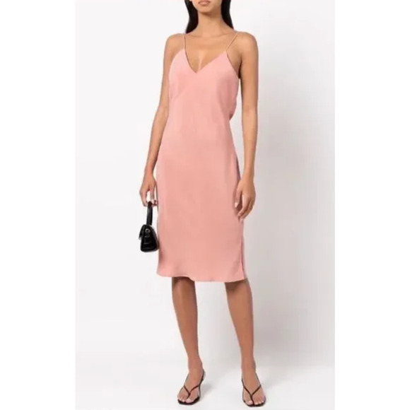 NEW! Anine Bing XS Silky Bay Slip Dress Midi Sexy 90's Style Rose Pink VNeck 0 2 - Picture 1 of 16